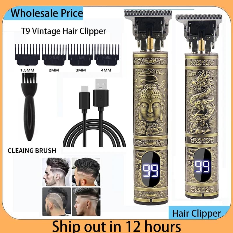 Tondeuse à cheveux vintage T9 pour hommes, machine de découpe de cheveux portable, rasoir à charge r