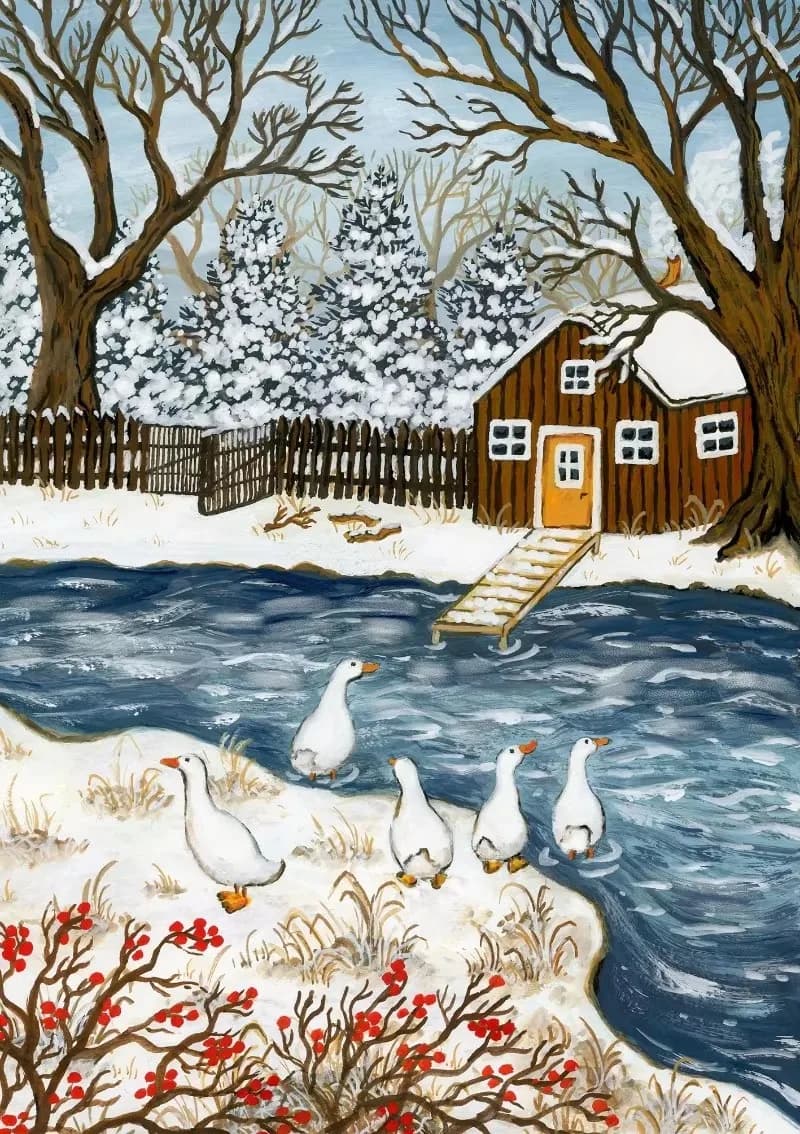 Vintage Country Farmhouse AutumnWinter Forest Poster, Nature Animal Icidal Strations, Canvas Customs