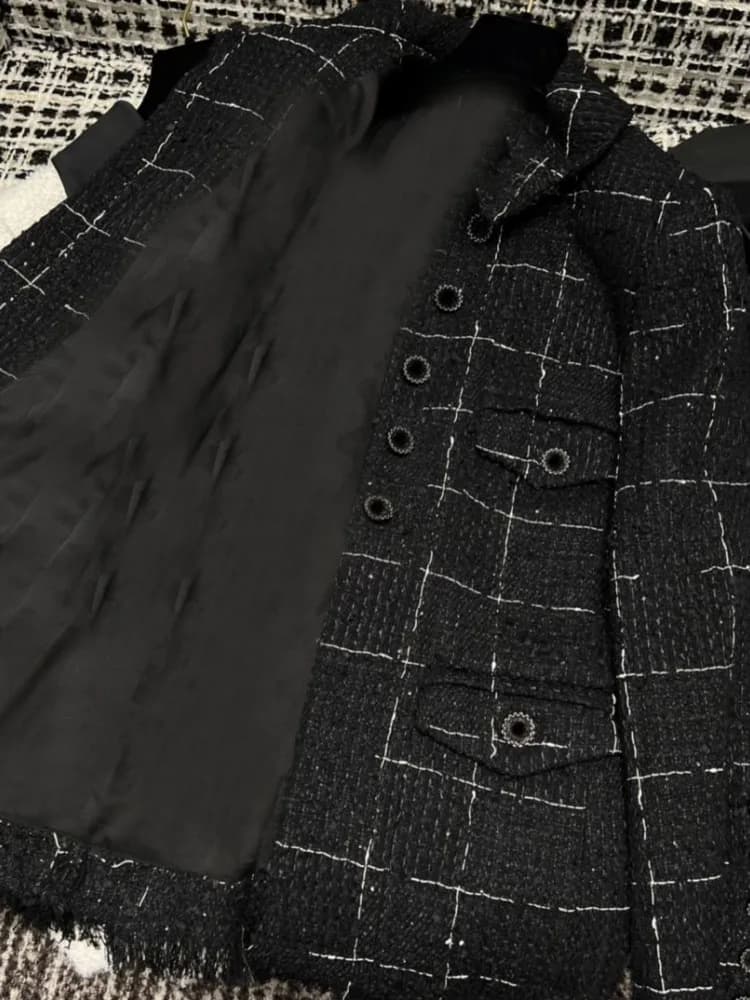 Veste en tweed à carreaux pour femmes, glands, mi-boutonnage simple, avocat, fête, vêtements d'extér
