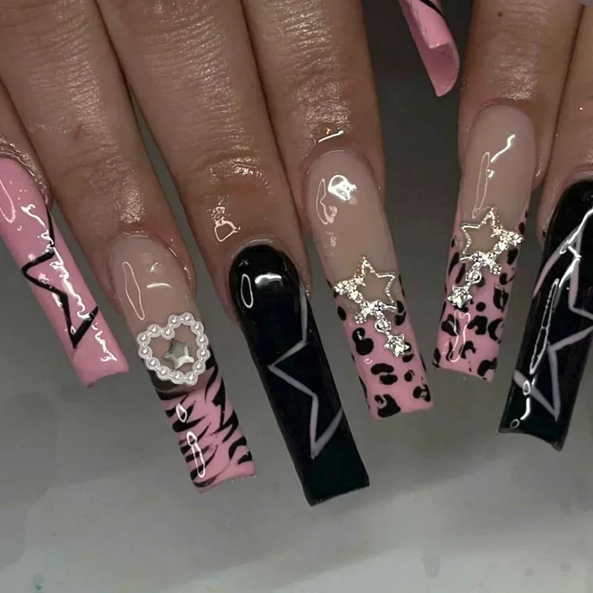 Faux ongles de Ballet longs, 24 pièces, papillon rose avec strass, Design français, portables, à pre