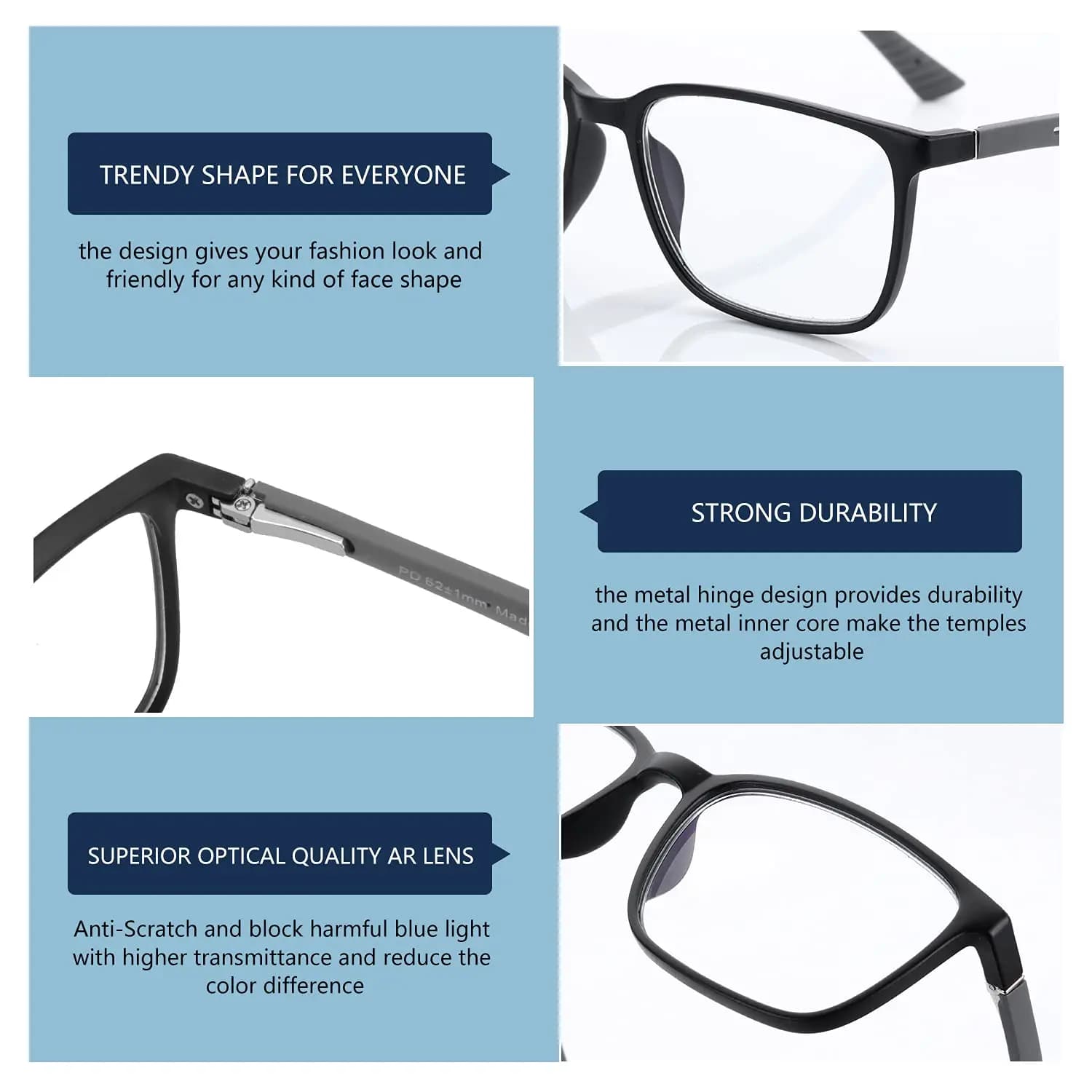 BLUEMOKY – lunettes de lecture Anti-lumière bleue pour hommes, monture carrée, pour ordinateur de je