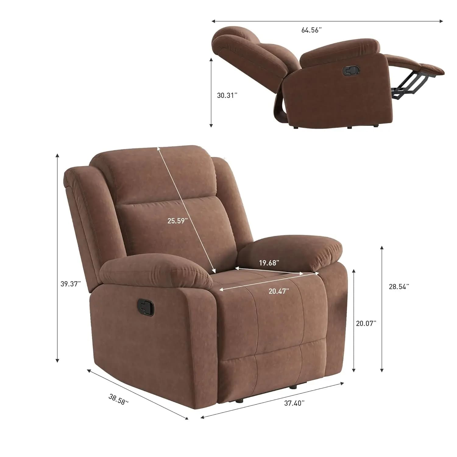 Fauteuil inclinable à bascule pour adultes, fauteuil inclinable à bascule manuel rembourré, canapé s