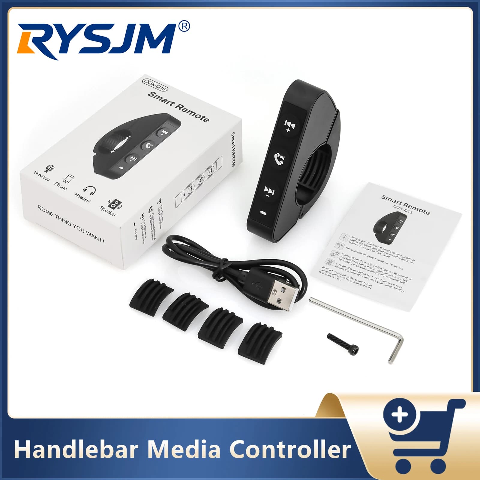 Bouton de commande multimédia sans fil pour guidon, compatible Bluetooth, pour voiture et moto, bout