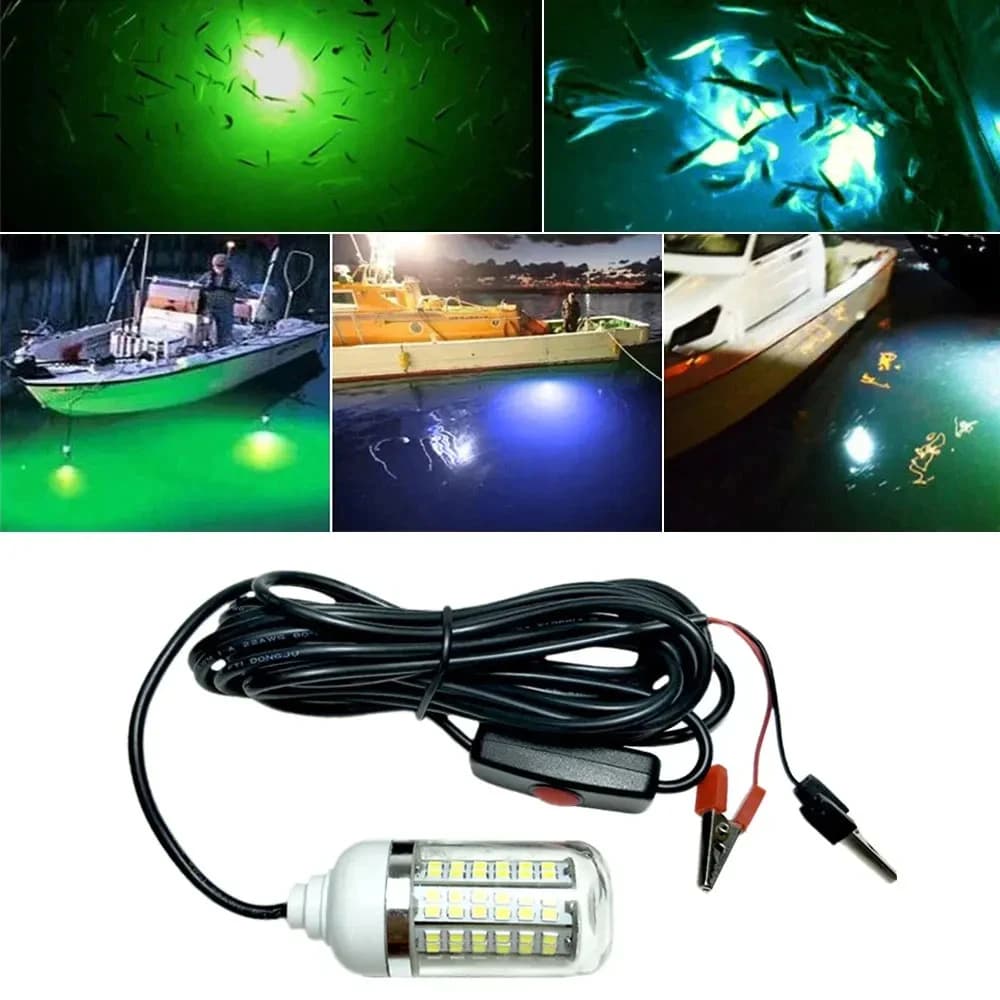 Lampe sous-marine 12V 15W 108 LED, lumière de pêche de nuit, étanche IP68, multicolore, attire en pr