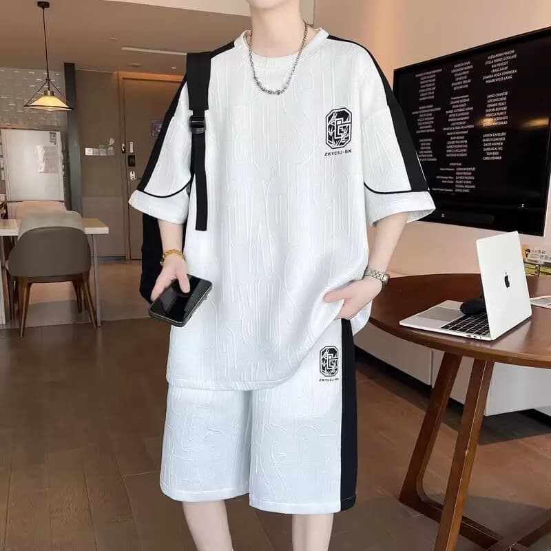 Nouvel ensemble d'été gaufré pour homme TZ60 2026 – Survêtement décontracté 4XL 5XL T-shirt + Short 