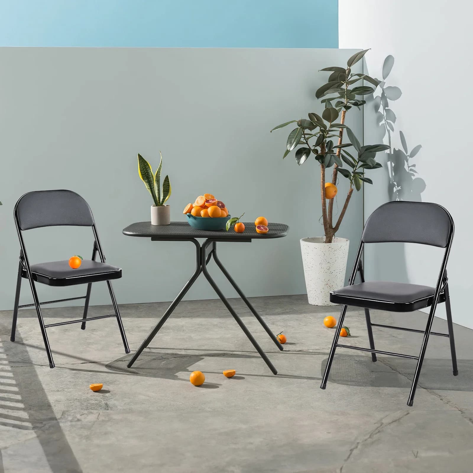 Lot de 4 chaises pliantes rembourrées en cuir, en métal robuste, faciles à utiliser et à ranger, pou
