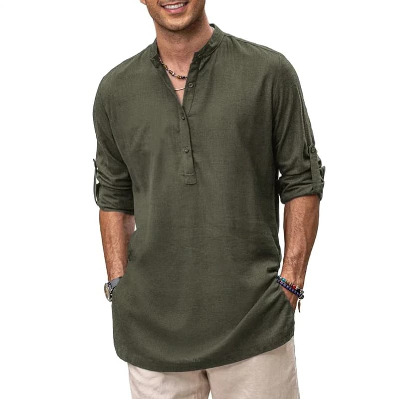 Chemise Henley en coton surdimensionnée pour homme, décontractée, légère, à manches longues, élégant