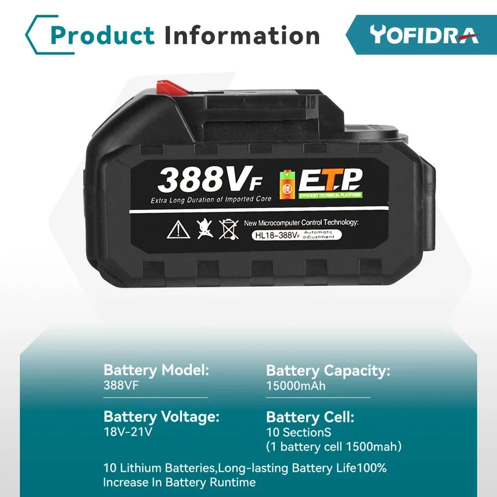 Yofidra – batterie Lithium-Ion Rechargeable 18-20V, pour perceuse/scie/tournevis/clé/meuleuse d'angl