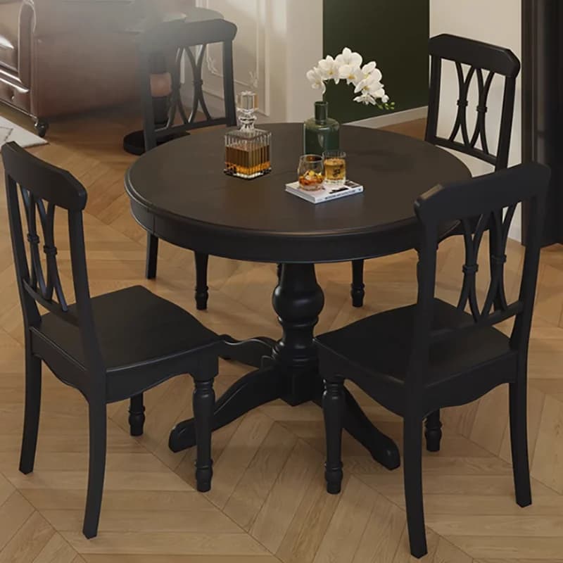 Table à manger européenne noire ronde Unique nordique Tables de cuisine extensibles Restaurant pliab