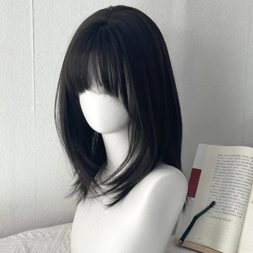 Y2K perruque pour femmes noir moyen long cheveux raides Simulation naturelle usage quotidien perruqu