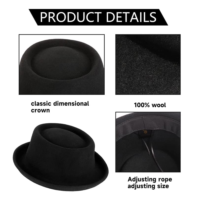 GEMVIE-Chapeau Classique en Feutre Doux pour Homme et Femme, Fedora à Bord Incurvé, 100% Laine, Auto