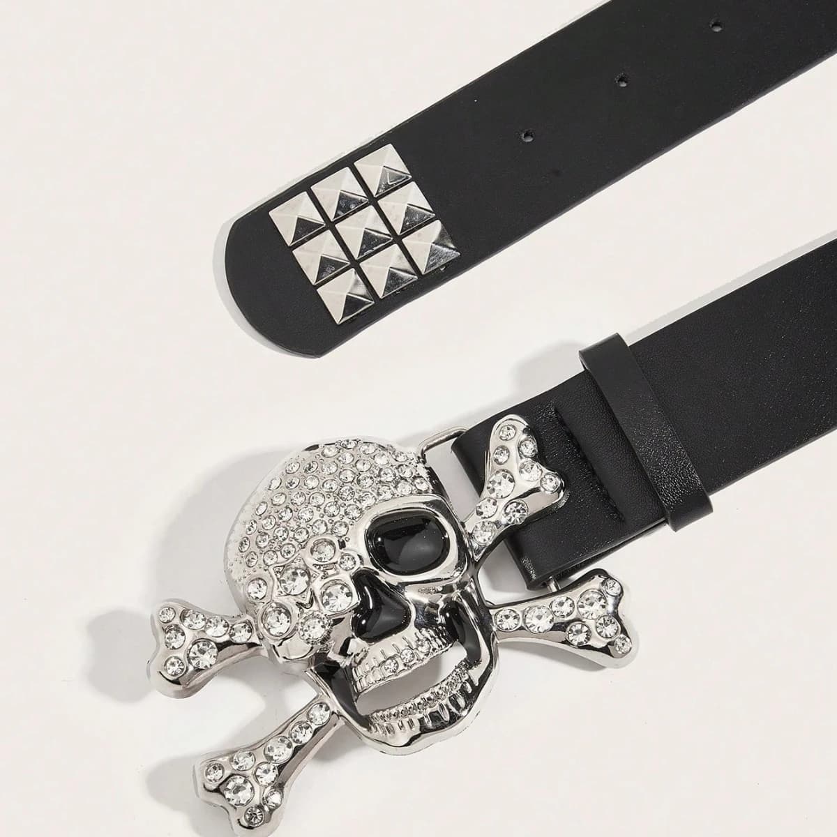 Ceinture à rivets et boucle tête de mort punk foncé pour hommes, 1 pièce, ceinture décorative polyva