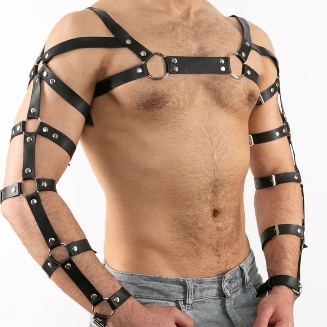 Ceinture Punk en cuir noir pour hommes, ceinture de poitrine à la mode, accessoires de discothèque P