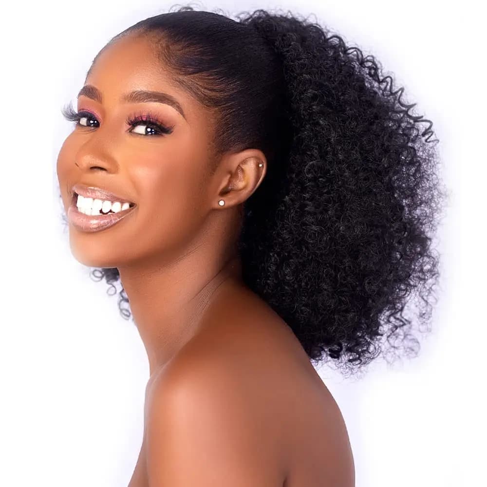 Extension de queue de cheval synthétique Afro bouffante, cheveux crépus bouclés avec cordon de serra
