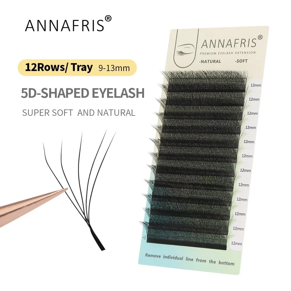 ANNAFRIS 4D 5D W forme Extension de cils à la main 12 lignes/plateau préfabriqué Volume Fans trèfle 