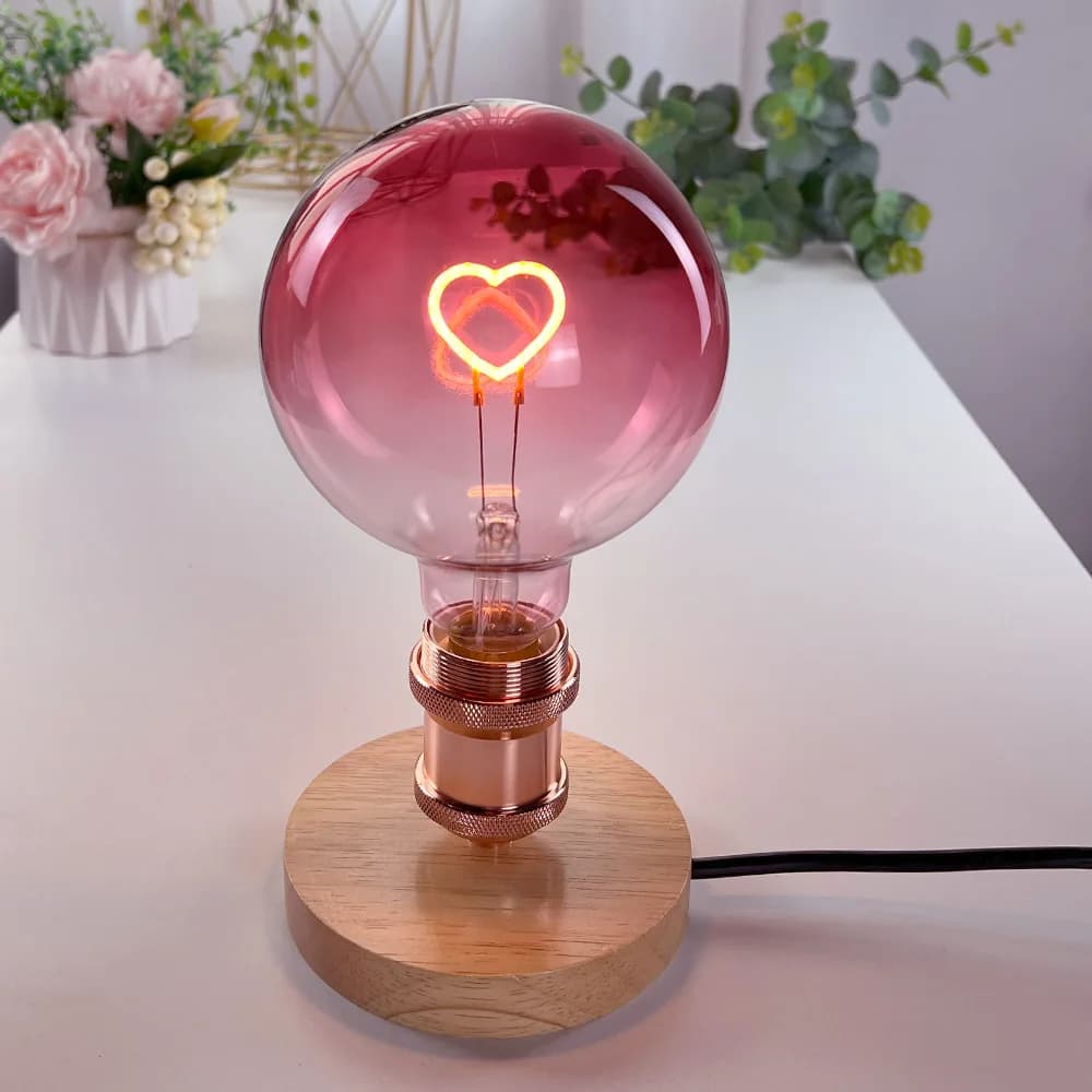 TIANFAN-Ampoule LED vintage, grand globe, cœur rose, filament 2W, variable, G125, ampoule décorative