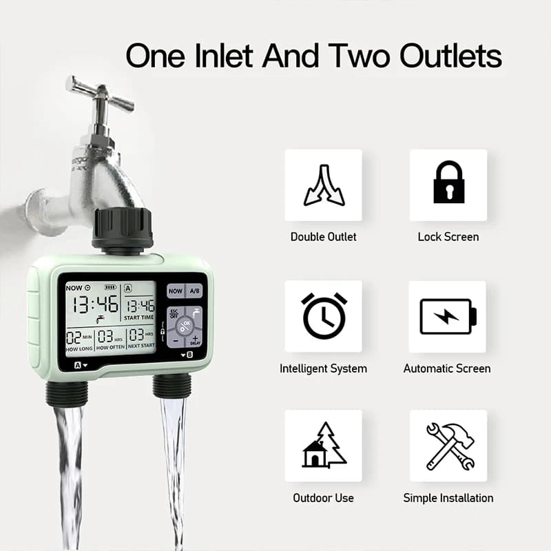 Système d'arrosage intelligent à double sortie avec minuterie pour jardin et extérieur Eshico HCT-32