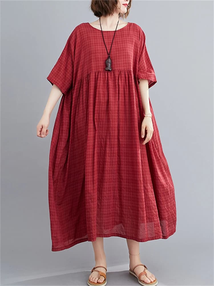 Robe longue décontractée noire en coton vintage à manches courtes et couleur unie pour femme – Colle