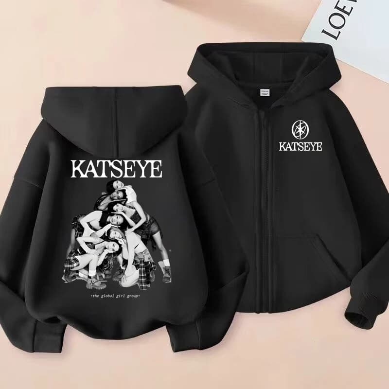 Vêtements pour petites filles, sweat-shirt à capuche avec fermeture éclair Katseye, sweat-shirt déco