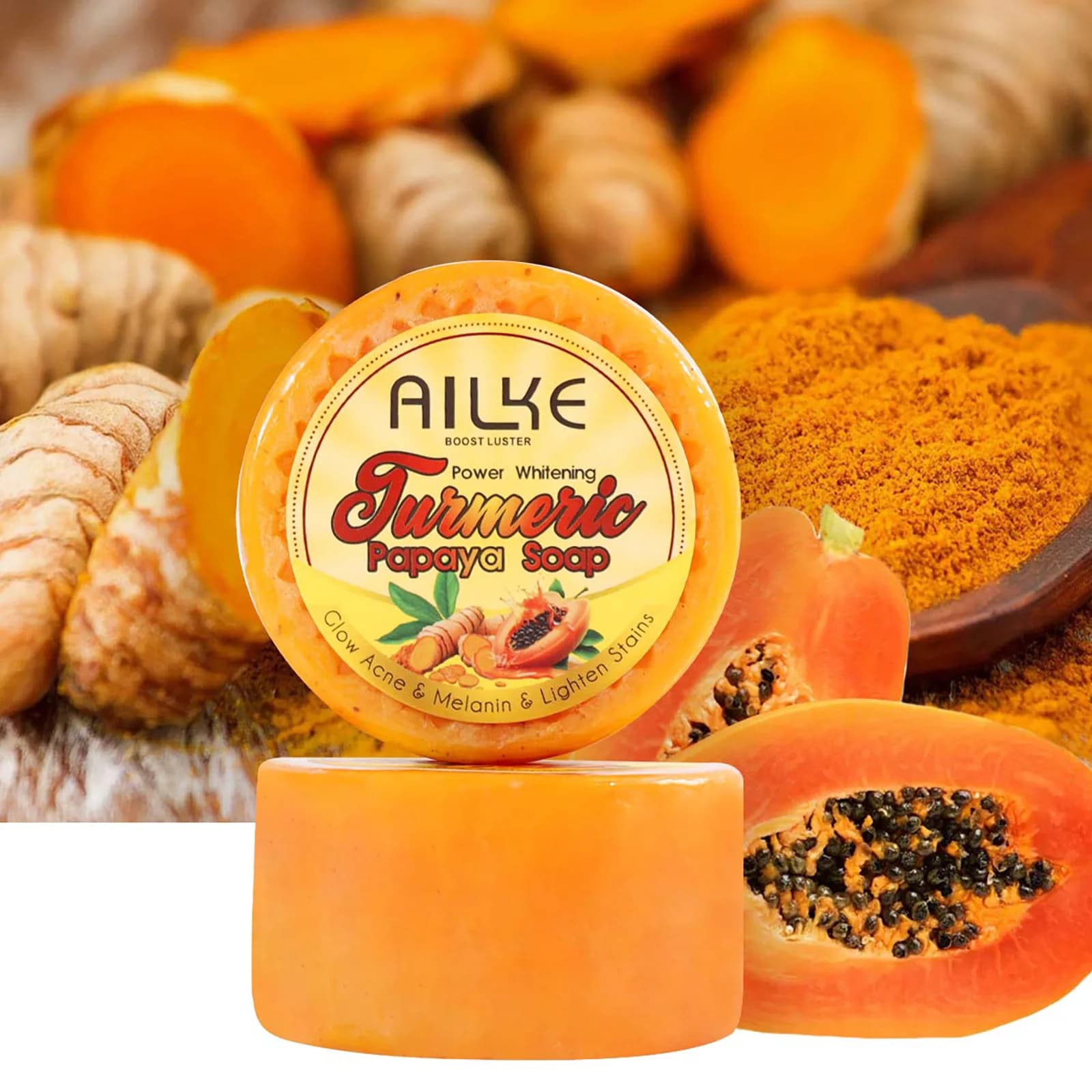 AILKE Barre de savon éclaircissante, au curcuma naturel, papaye, carotte, élimine les taches foncées