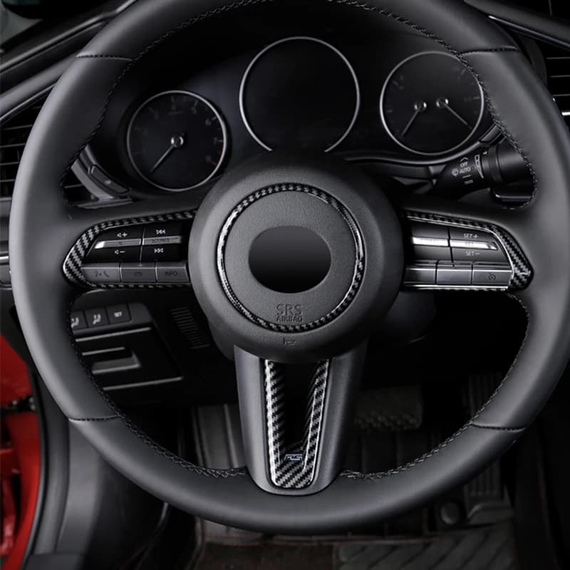 Pour Mazda 3 CX-30 2019-2023 ABS mat/carbone/rouge bouton de volant de voiture cadre cercle couvertu