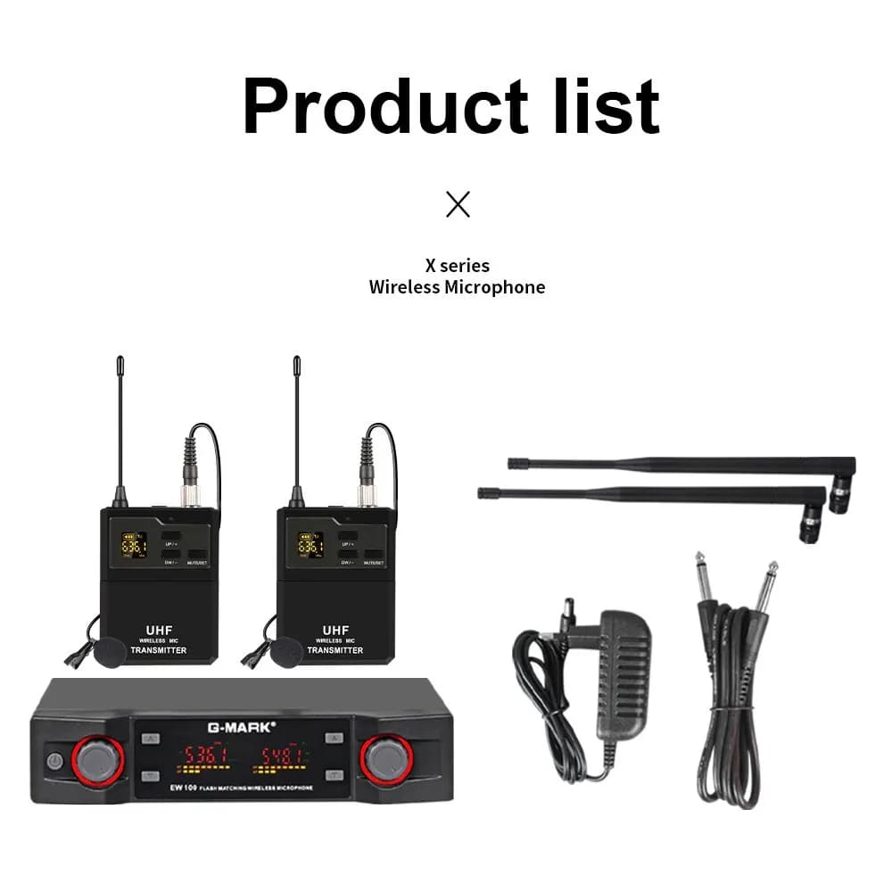 Microphone Lavalier sans fil G-MARK EW100, 2 canaux, transmetteur de fréquence réglable UHF, bodypac