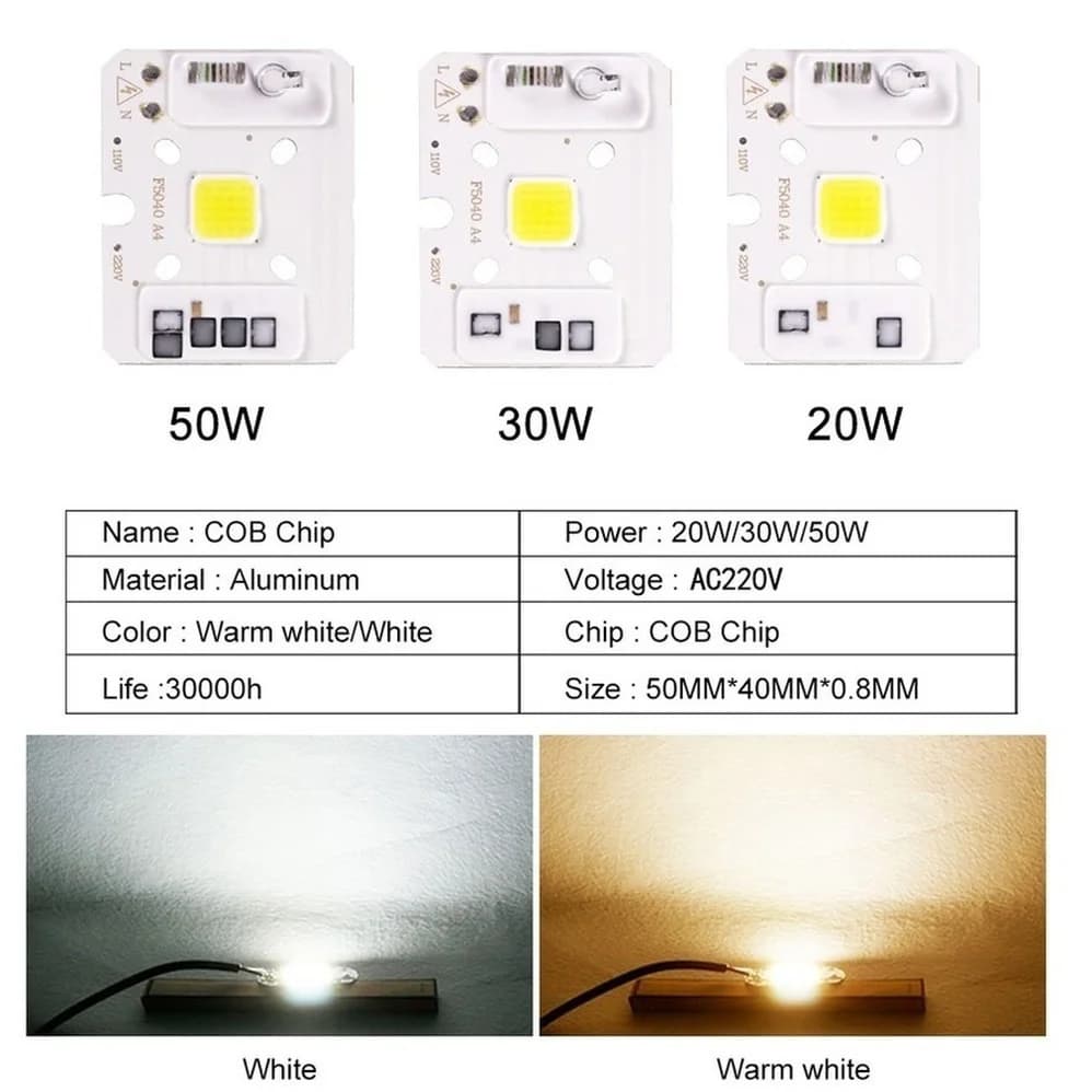 1/PCS Puce COB 10W 20W 30W 50W 220V LED IC intelligent pas besoin de pilote 3W 5W 7W 9W LED ampoule 