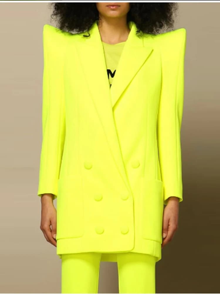 HIGH STREET Nouvelle Collection 2026 Veste de Créateur Femme Épaules Imposantes Double Boutonnage Bl