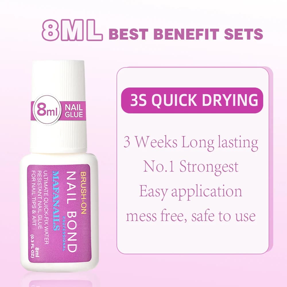 1 ensemble de colle adhésive pour ongles à séchage rapide, 8ml, faux-points en acrylique, strass, li