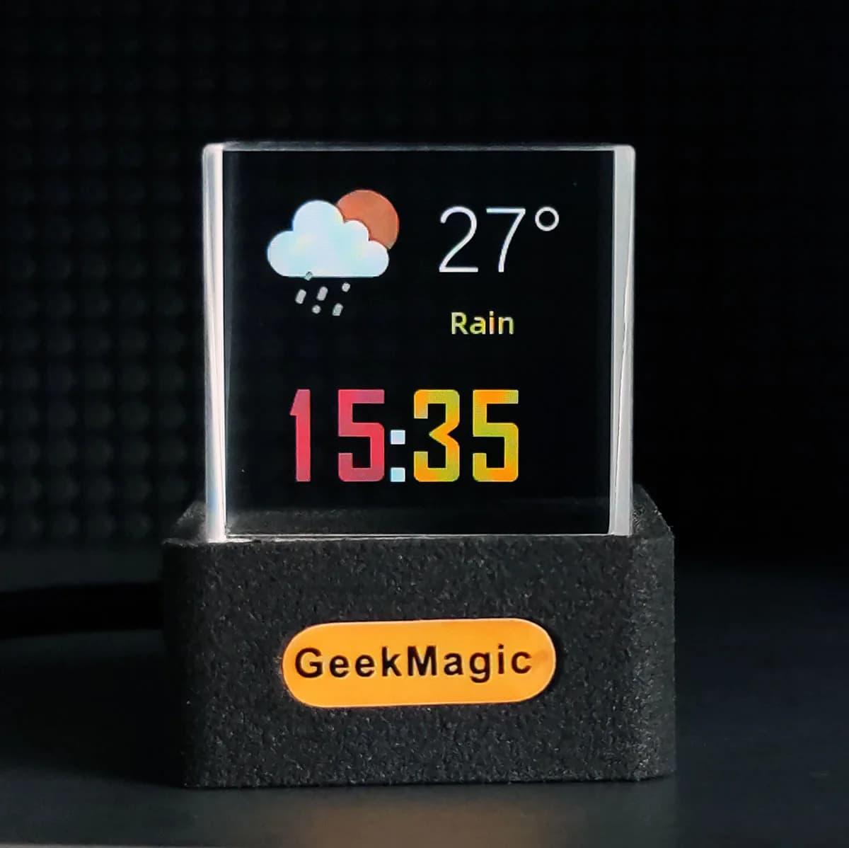 GeekMagic GIFTV – décoration de bureau holographique en cristal, Station météo intelligente, horloge