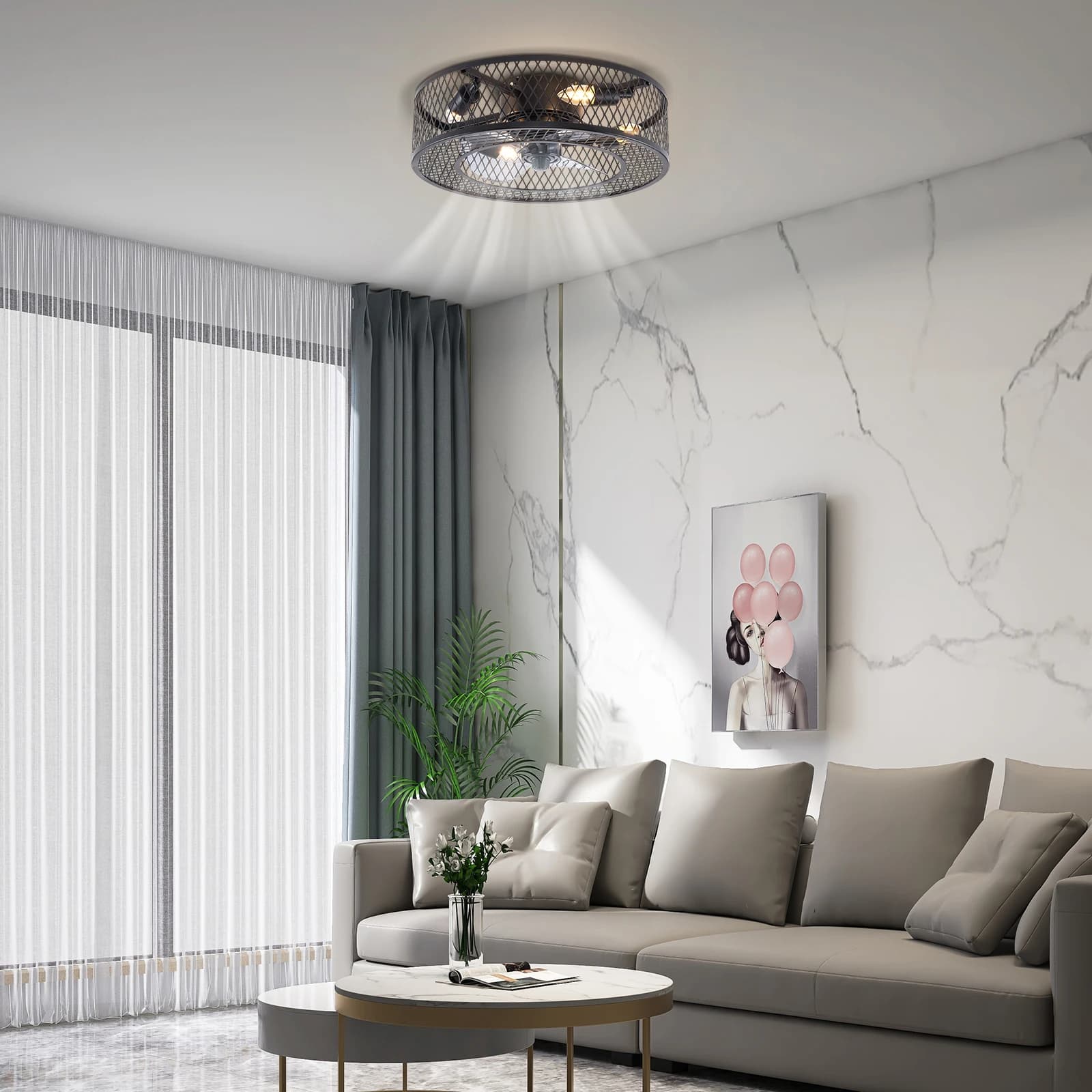 Lampe suspendue en forme d'éventail de 18 pouces, noire, sans source de lumière, E27 * 4, pour salon