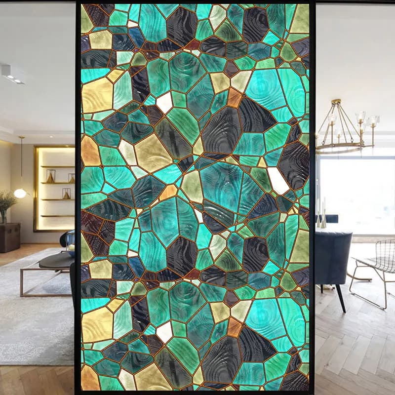 Film de verre dépoli teinté coloré, autocollants de fenêtre à motif géométrique d'art moderne, auto-
