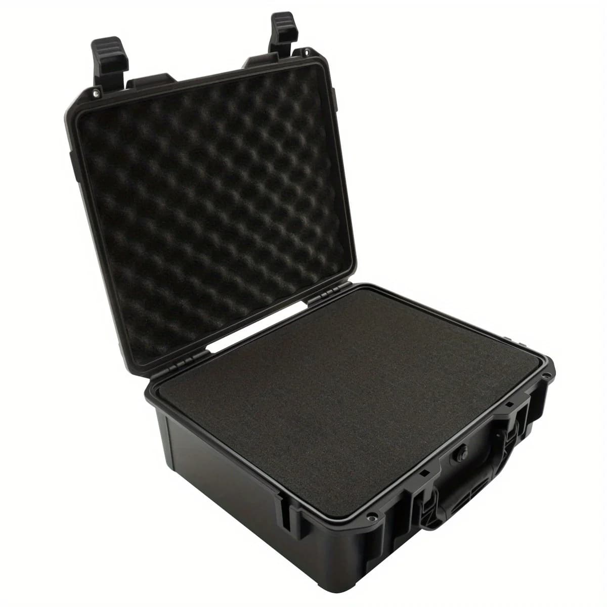 Valise noire étanche et durable pour appareil photo/outils, intérieur en mousse personnalisable, por