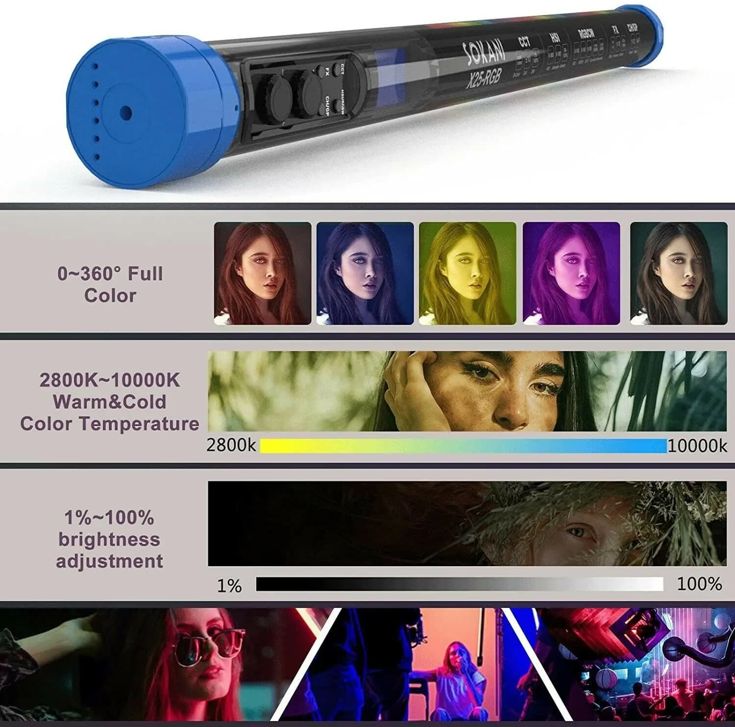 Sokani X25 RGB Bâton de baguette de tube de détermination de lumière vidéo LED RVB, éclairage de pho