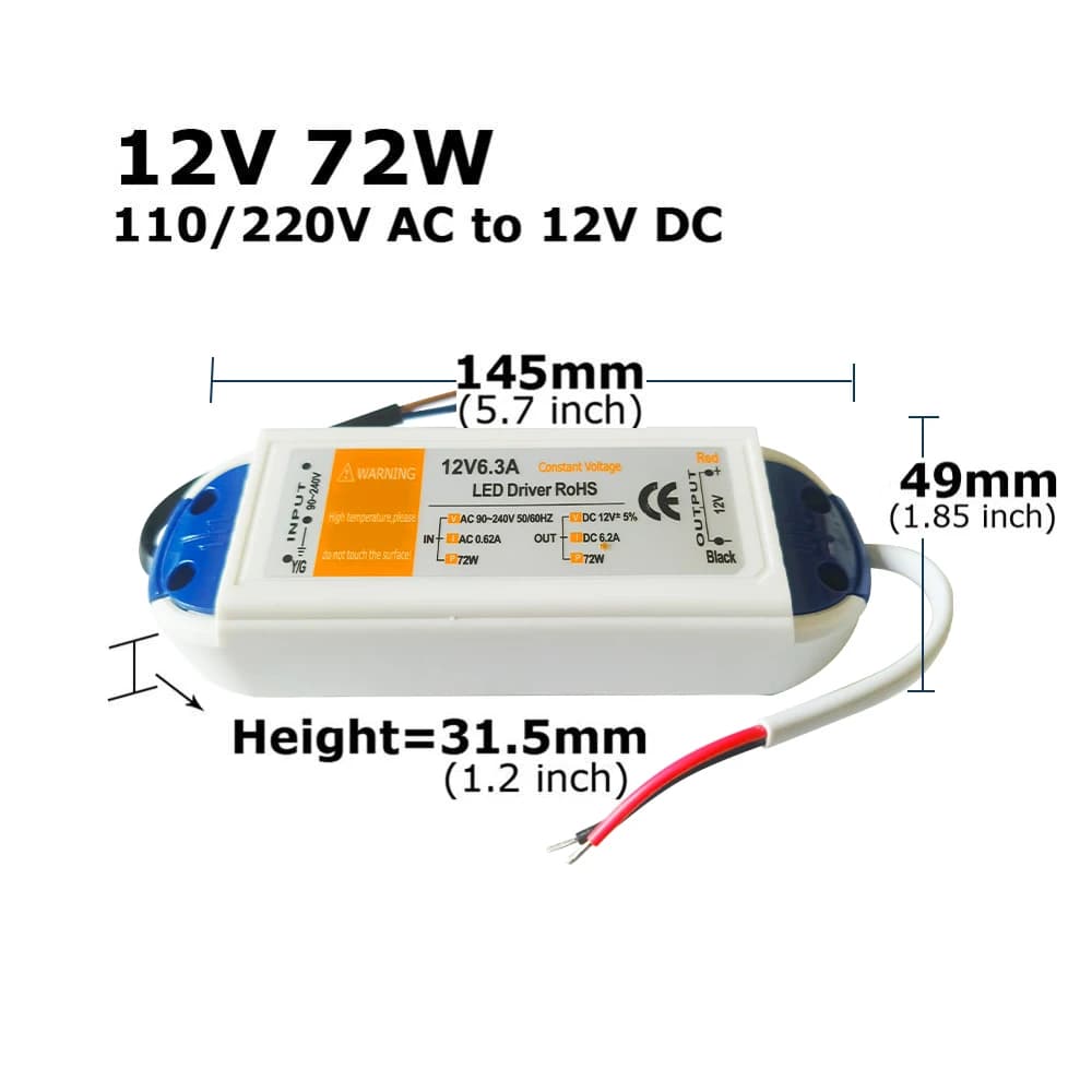 Alimentation électrique DC12V AC 110V 220V à 12V, adaptateur de transformateur de puissance LED 18W 