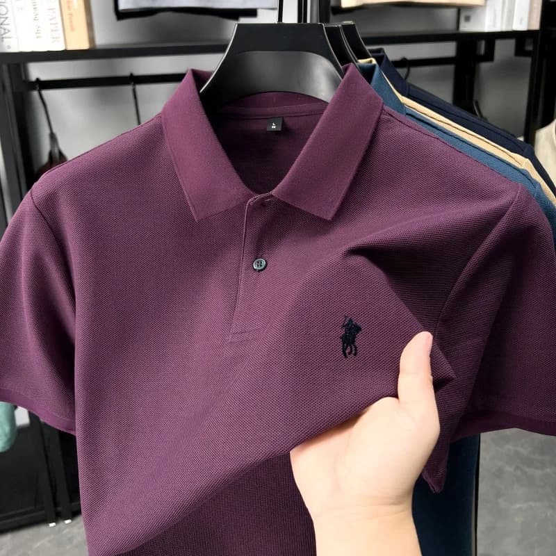 Designer marque 100% coton manches courtes polo chemise de luxe mode pony broderie hommes affaires l