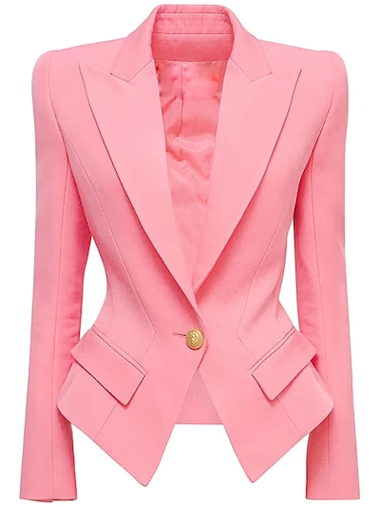 HIGH STREET Nouveauté 2026 Blazer de créateur pour femme, coupe ajustée, à bouton unique et revers