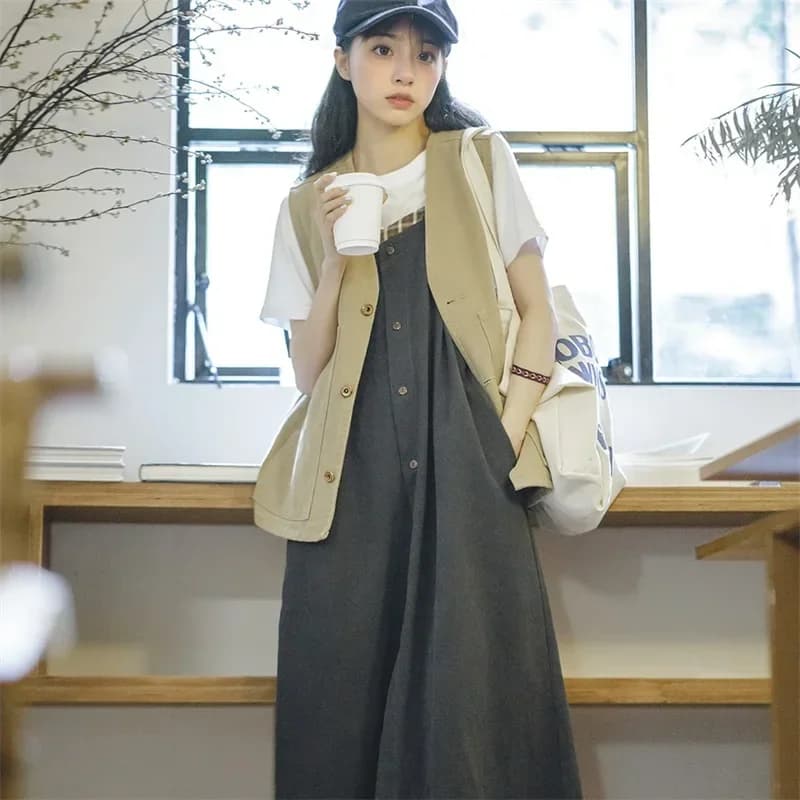 Maden-Robe à bretelles spaghetti à surpiqûres vintage japonaises pour femmes, robe longue sans manch