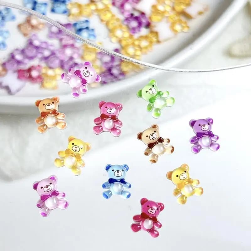 Ours en résine colorés, 30 pièces, breloques pour ongles, translucides, mignons, décorations pour Na