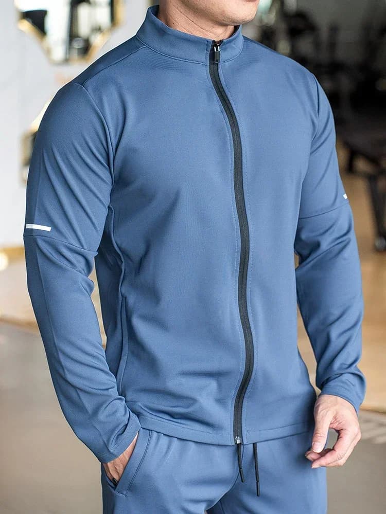 Sweat-shirt de sport à manches longues pour hommes, col montant, veste monochrome, jogging, entraîne