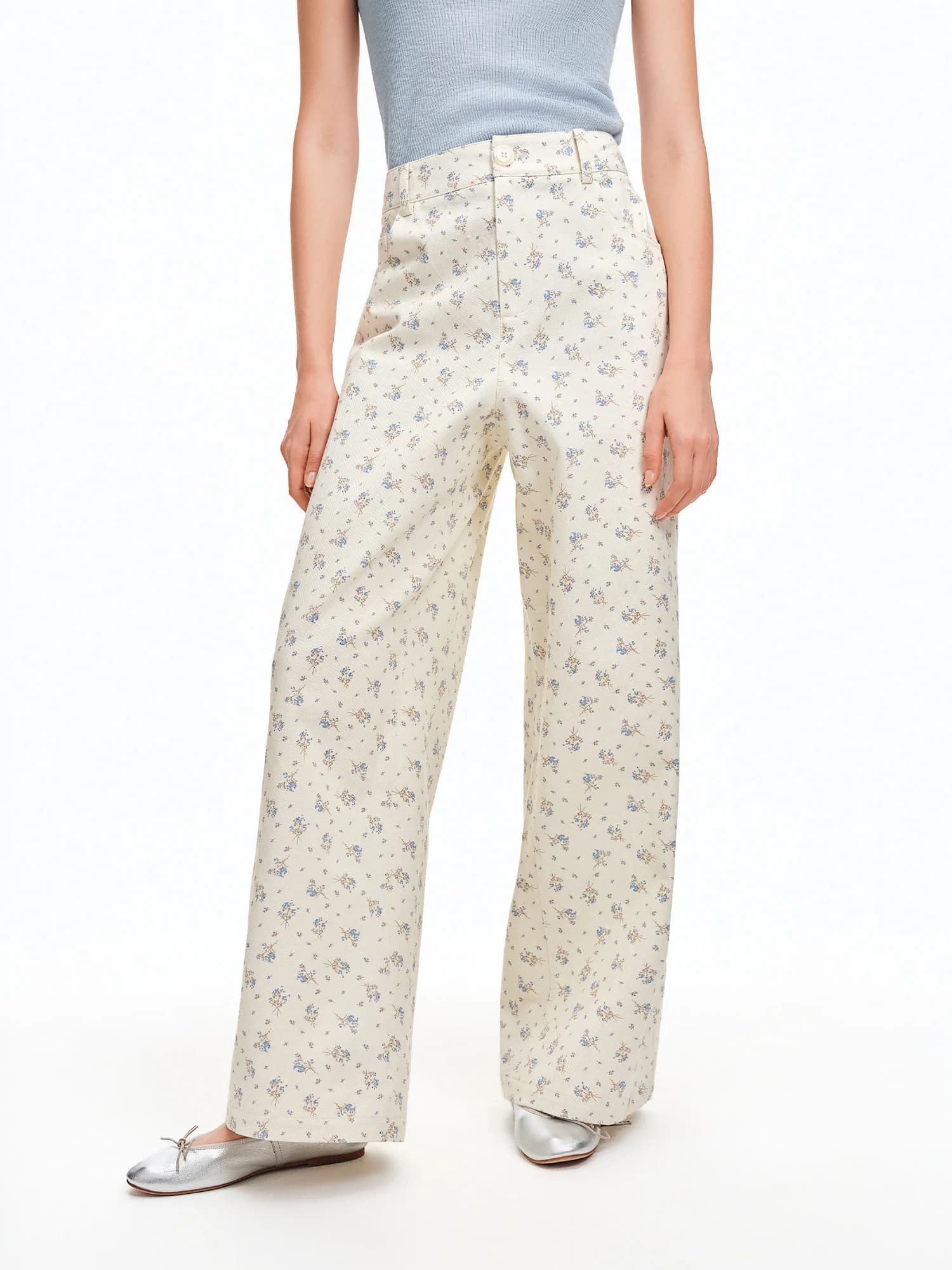 DUSHU 2026 – Pantalon droit en coton 100 % à imprimé floral frais pour femme – Pantalon décontracté 