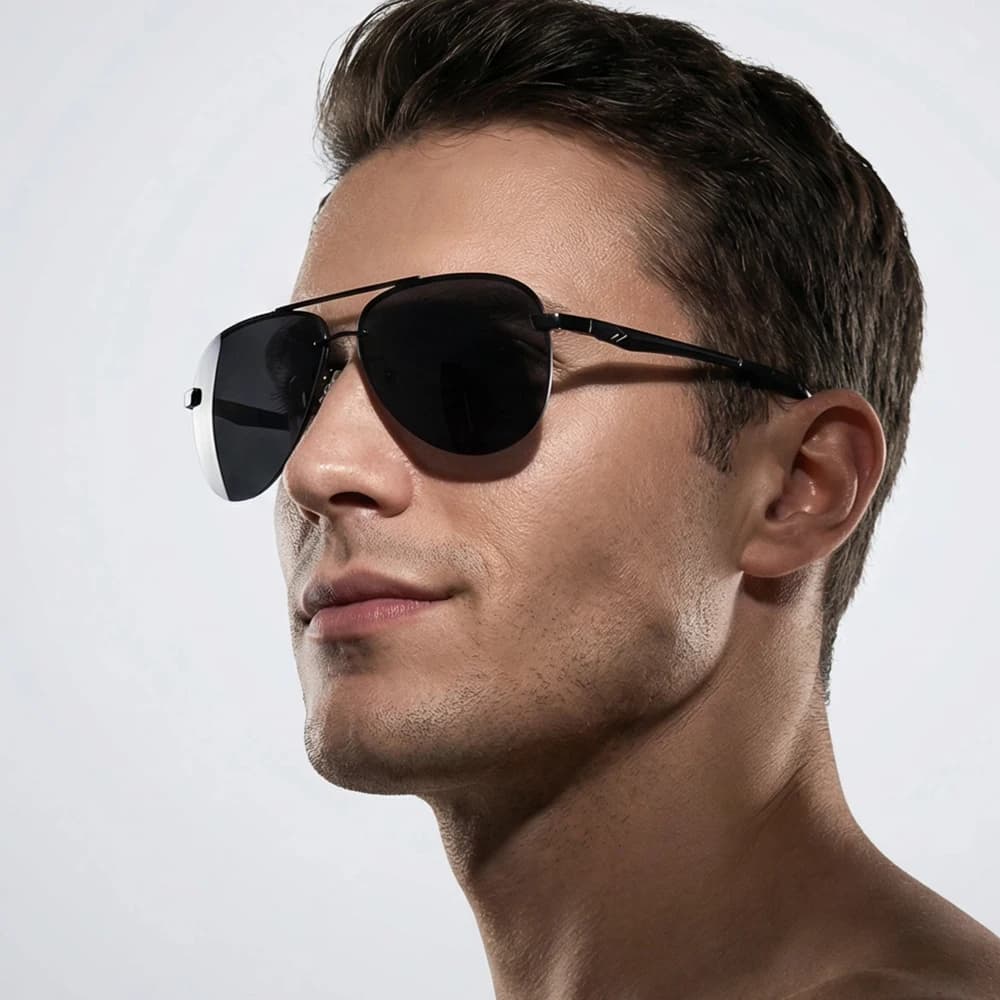 Lunettes de soleil polarisées pilote sans bords pour hommes et femmes, lunettes de soleil en alumini