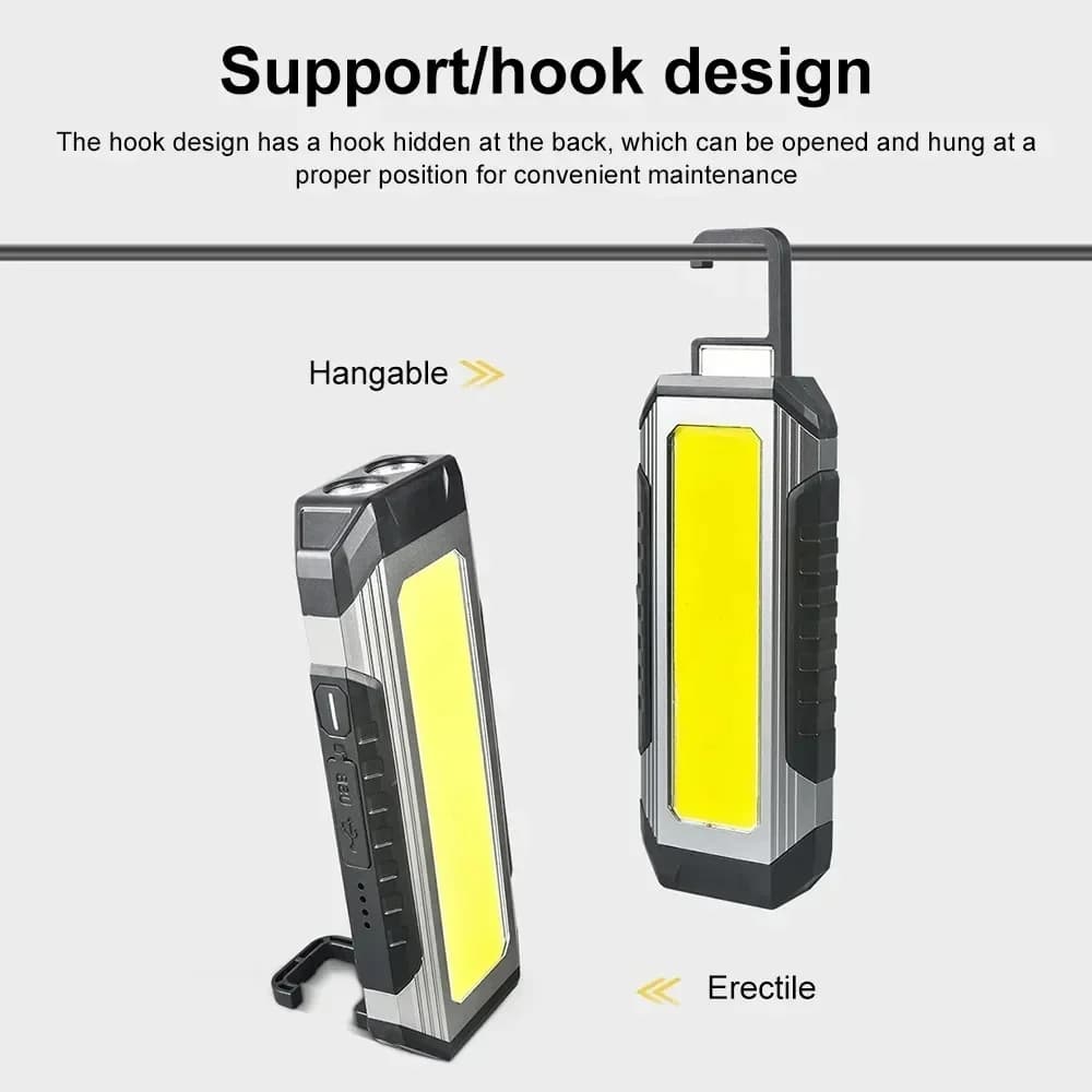 Lampe de travail LED COB aste par USB, lanterne portable avec aimant, 7 modes d'éclairage, torche d'