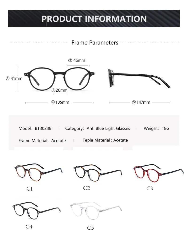 ZENOTTIC unisexe ultraléger acétate lunettes rondes Anti lumière bleue bloquant les lunettes d'ordin