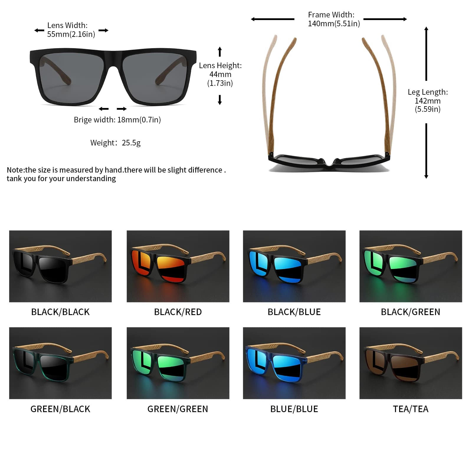 Nouvelles lunettes de soleil carrées à la mode, charnière à ressort en grain de bois, UV400 unisexe 