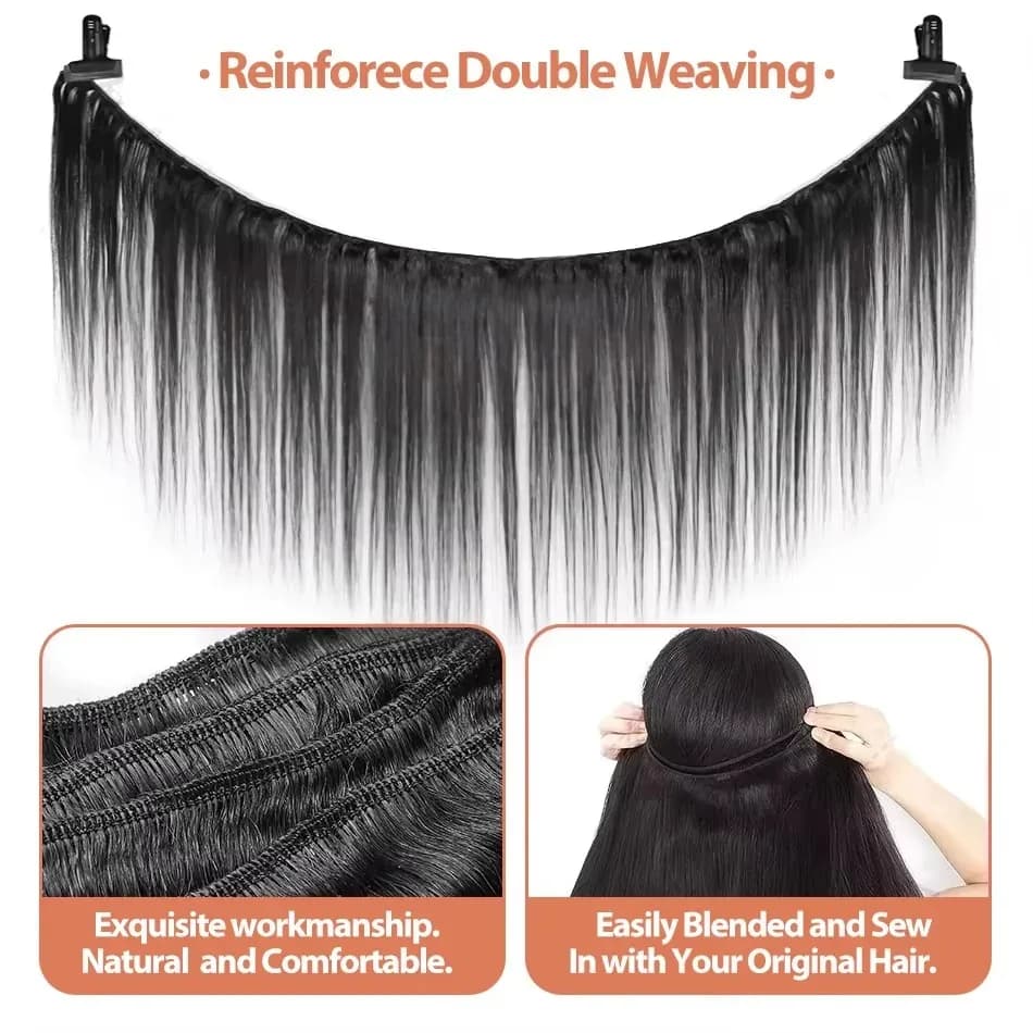 Extensions de cheveux humains brésiliens vierges non traités, lisses comme des baguettes, 28 28 30 p