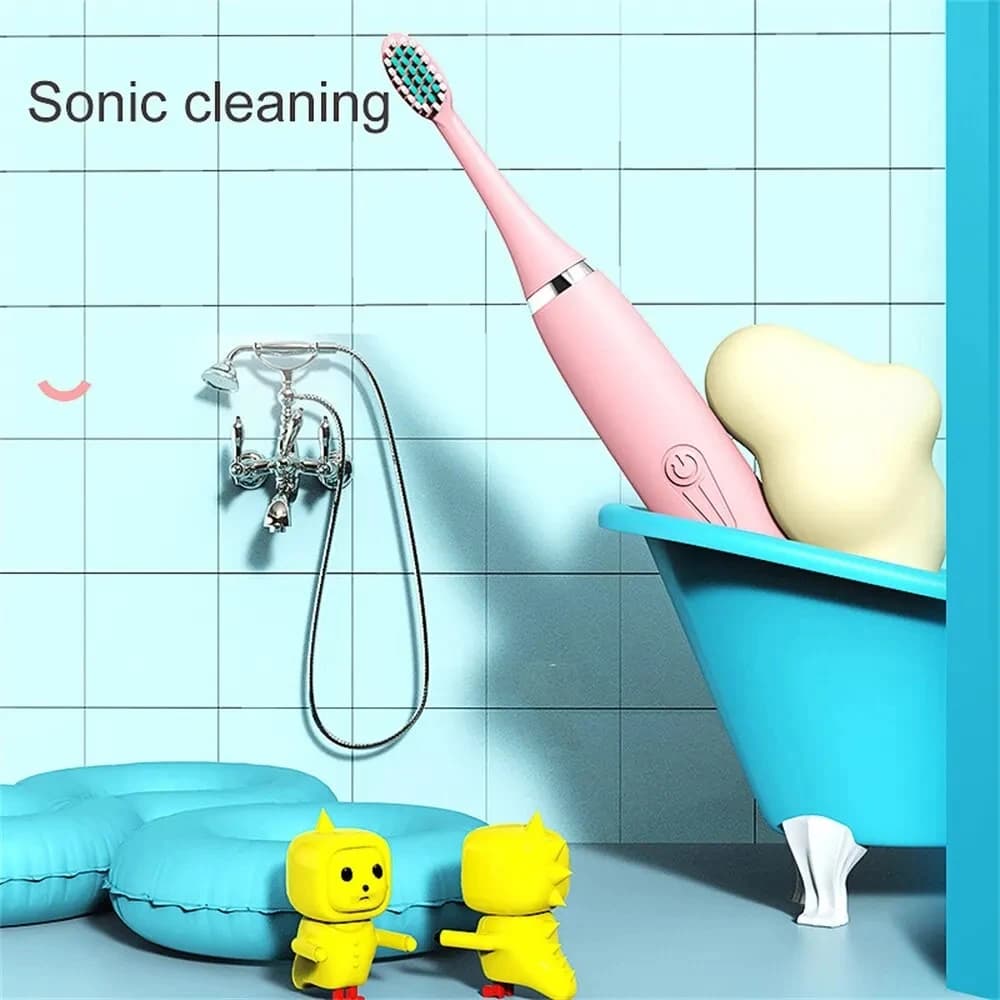 Brosse à dents électrique pour enfants, dessin animé, avec tête de remplacement, Ultra sonique, étan