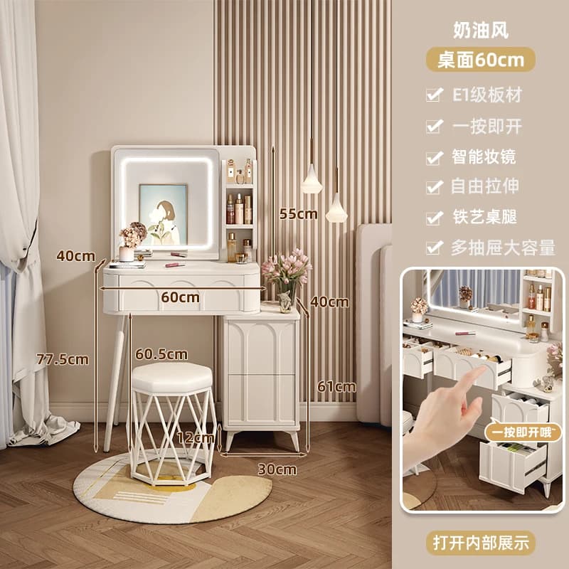 Miroir De maquillage Coiffeuse rangement moderne avec tiroirs Table De vanité gain De place Coiffeus