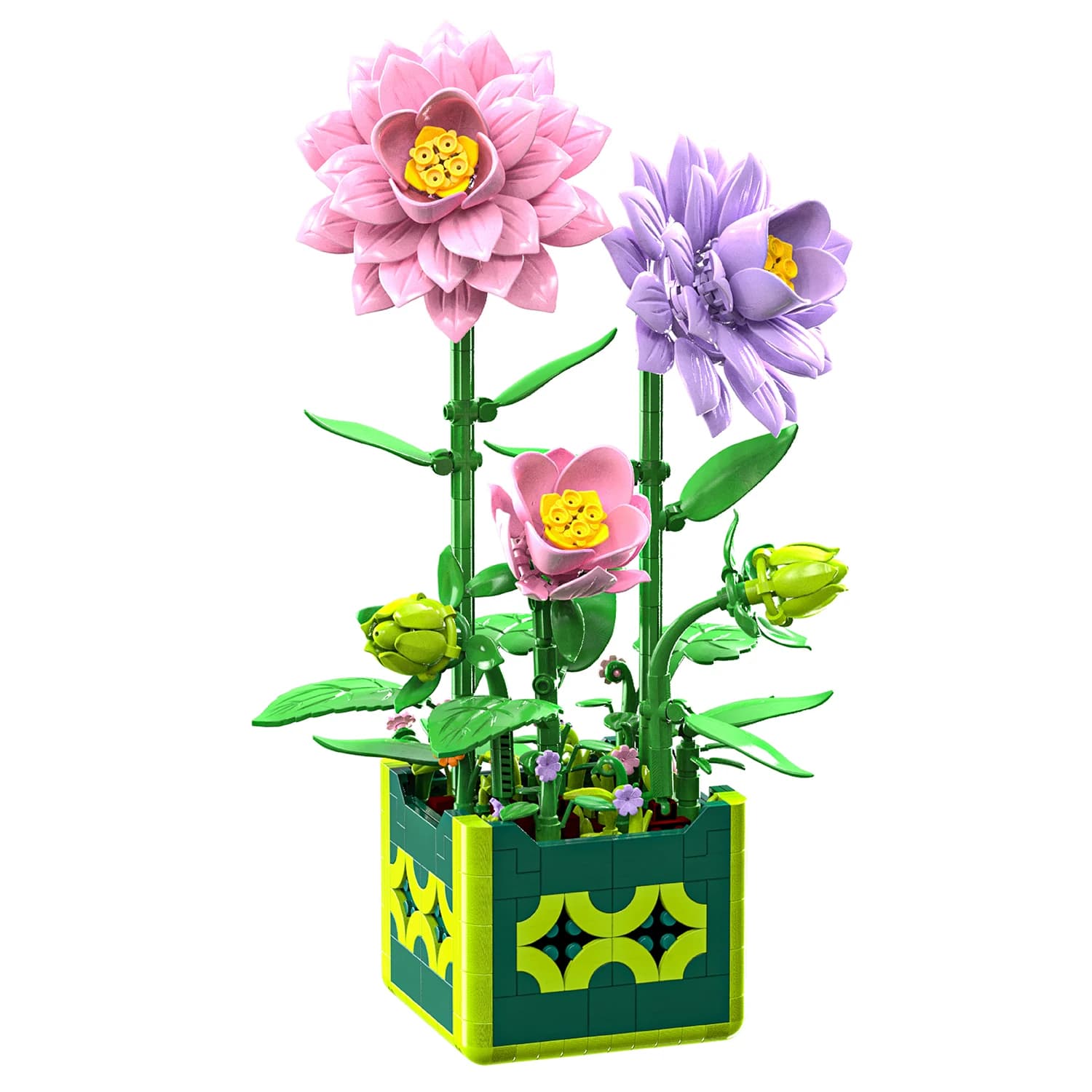 Modèle de plante en pot Dahlia, blocs de construction, jouets éducatifs, ensembles de puzzles, ornem