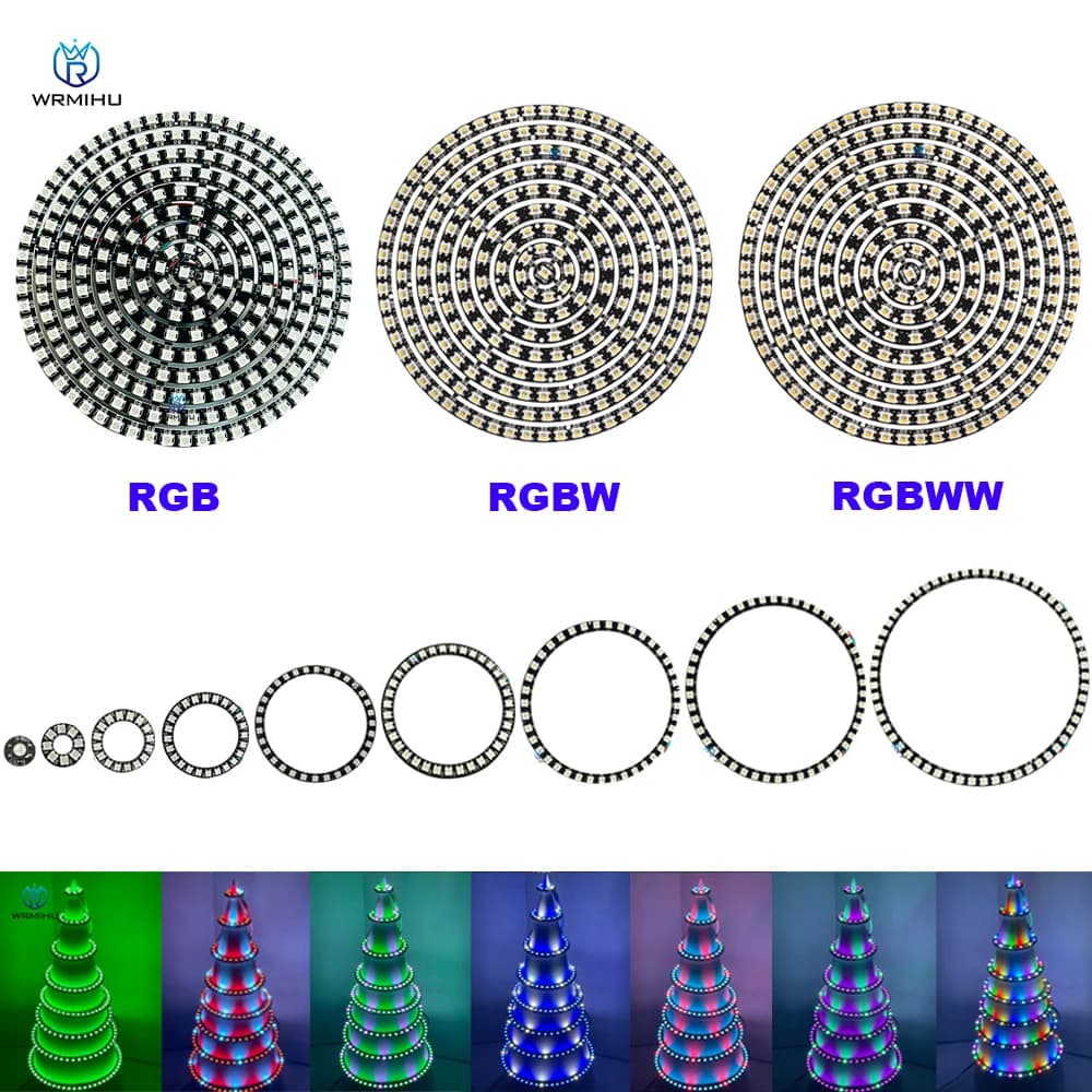 DC5V WS2812B bricolage RGB RGBW RGBWW 8 à 241led Module rond SK6812 SMD5050 pilote intégré noir blan